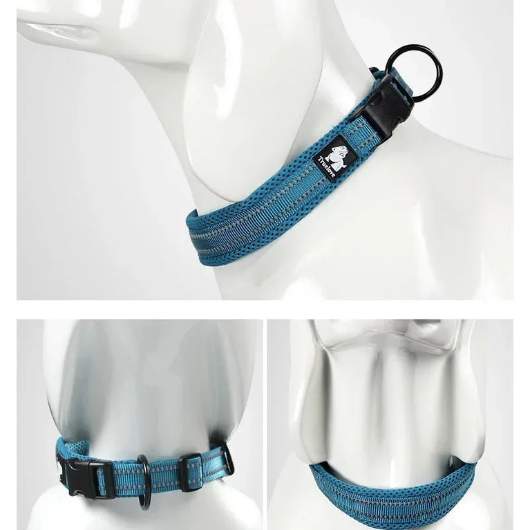 Adjustable Mesh Padded Dog Collar 3M Reflective Nylon Heavy Duty Proof