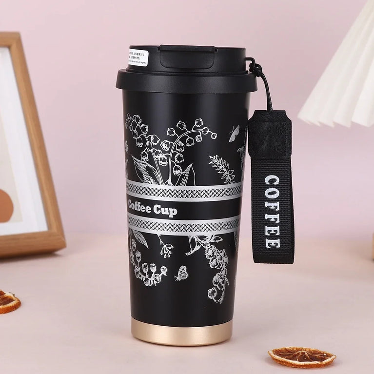 500ml Insulated Stainless Steel Tumbler Mug with Straw Handle