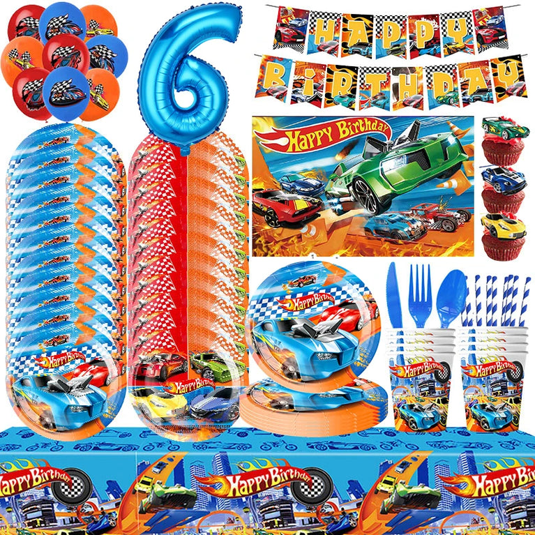 Happy Birthday Wheels Racing Car Party Disposable Tableware Set for Kids Celebration