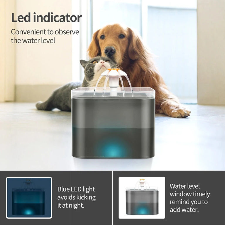 2L Cat Water Fountain LED Filter Pet Drinking Dispenser Bowl