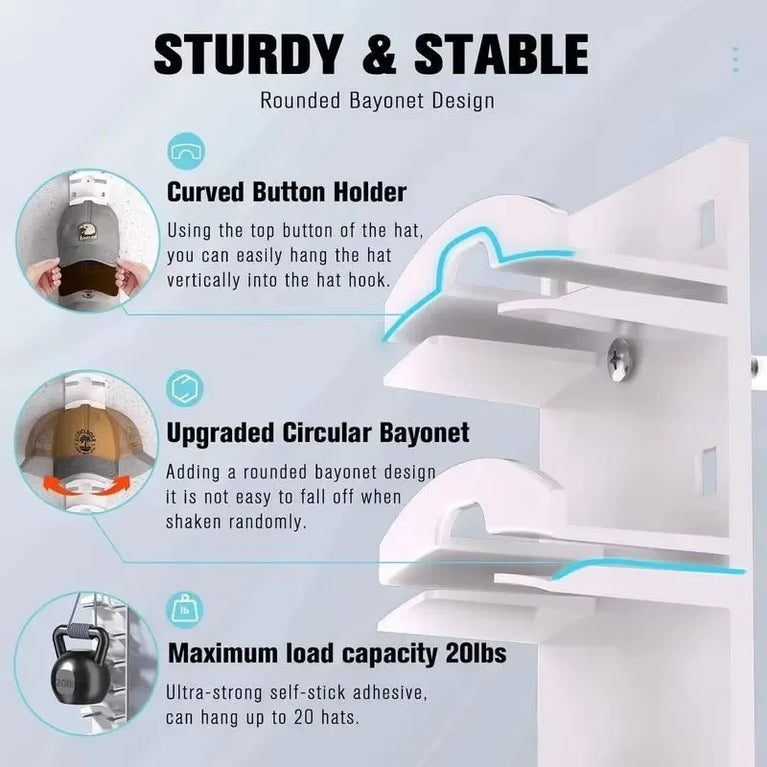 10-Grid Wall Mounted Hat Rack | Space-Saving Baseball Cap & Accessory Organizer