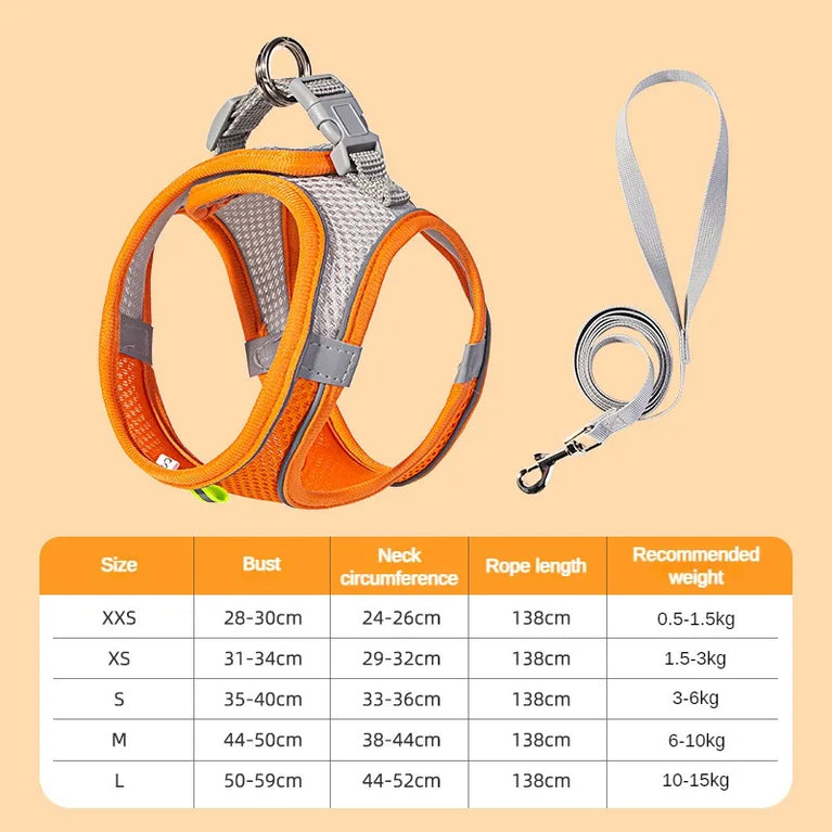 Puppy Dog Harness Set Reflective Adjustable Small Pet Vest With Leash