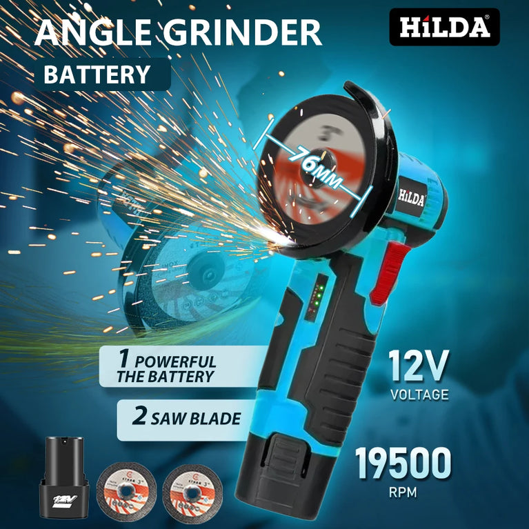 12V 3-Inch Mini Lithium Angle Grinder | Compact Cordless Polishing & Cutting Machine
