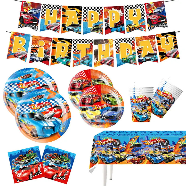Happy Birthday Wheels Racing Car Party Disposable Tableware Set for Kids Celebration
