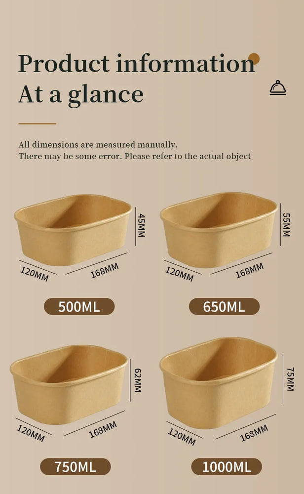 Disposable Kraft Paper Food Containers with Lids Leak Proof Meal Prep Lunch Box Set for Takeout Food Storage