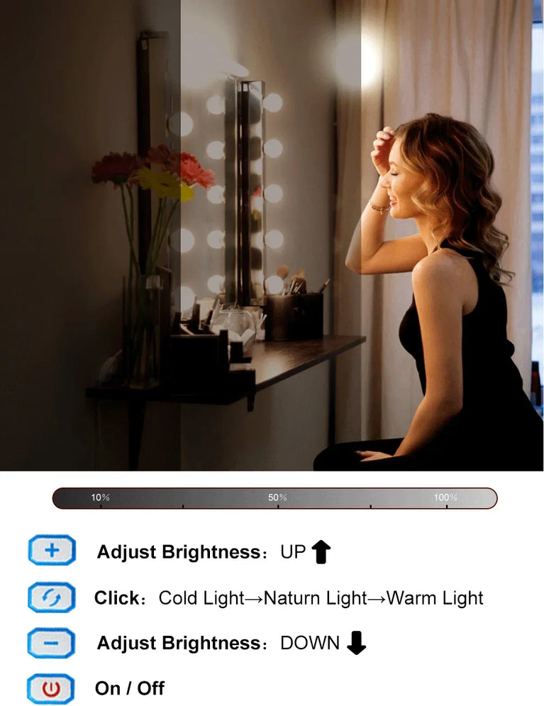 LED Hollywood Vanity Mirror Lights | Professional Detachable USB Makeup Lamps