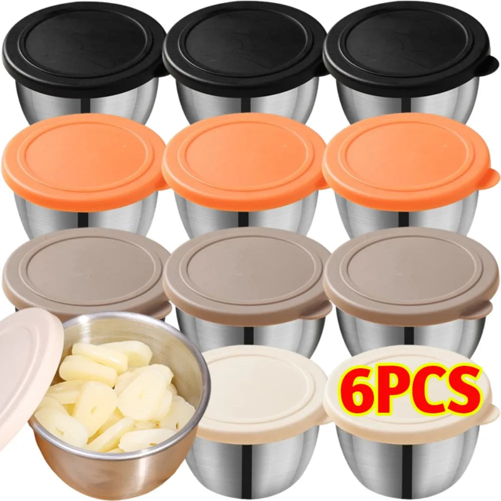 304 Stainless Steel Sauce Cup with Lid Reusable Dipping Container 75ML Portable Salad Dressing Jar Kitchen Tool