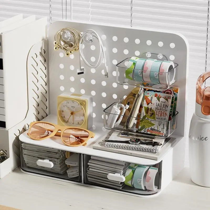 Desktop Perforated Board Desk Organiser with Drawer Storage Rack