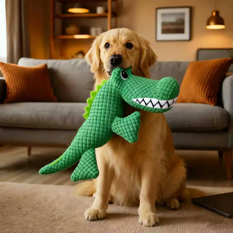 Pet Chew-Resistant Plush Interactive Toy with Sound Dinosaur Shape