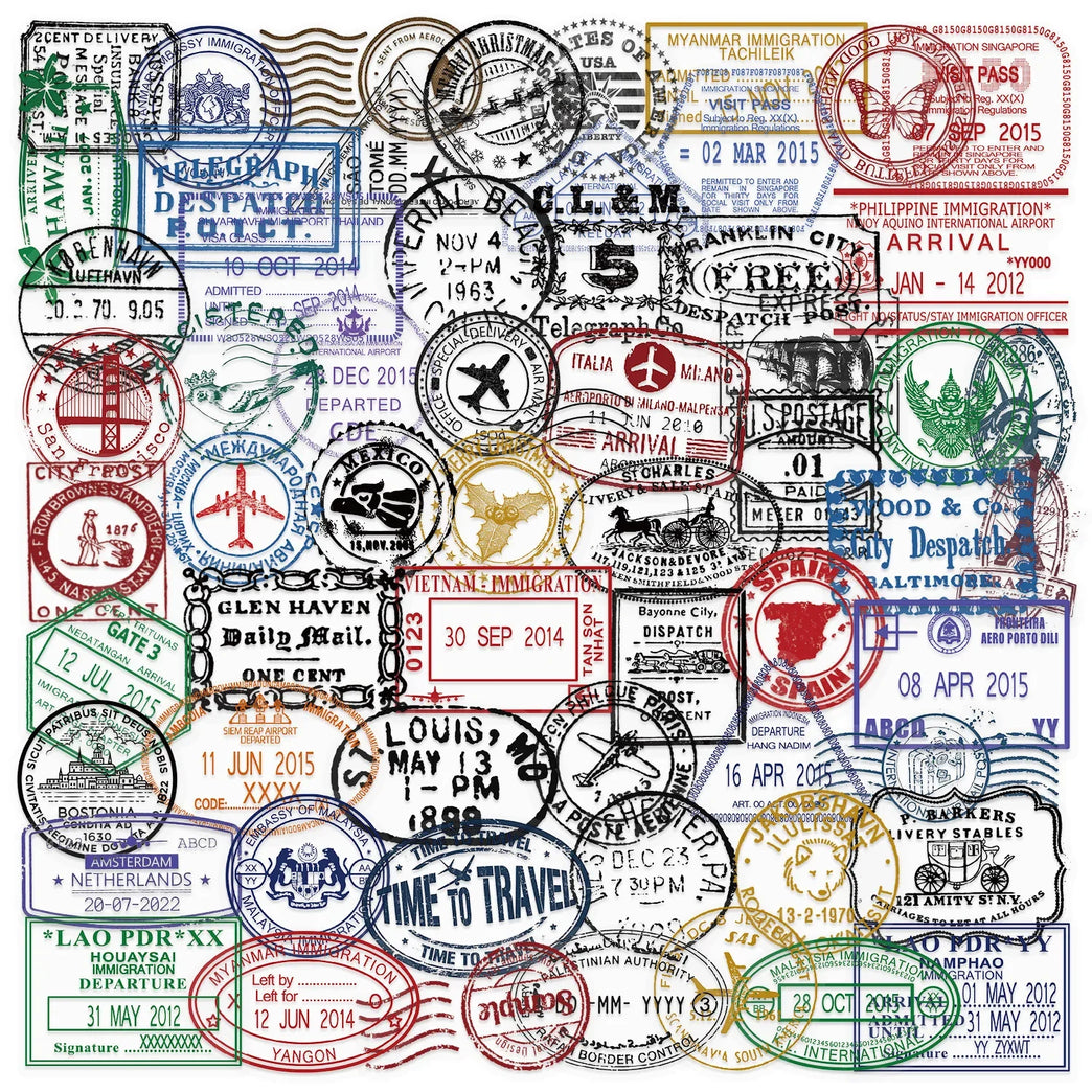 50-Piece Transparent Retro Stamp Decals | Waterproof HD Vinyl Stickers