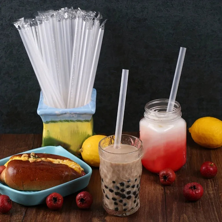 100PCS Transparent Disposable Drinking Straws for Milk Tea Coffee Smoothies
