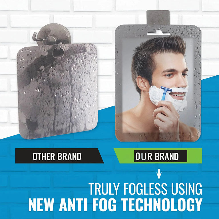 Fogless Acrylic Shower Mirror | Portable Anti-Fog Shaving Mirror with Non-Slip Stand
