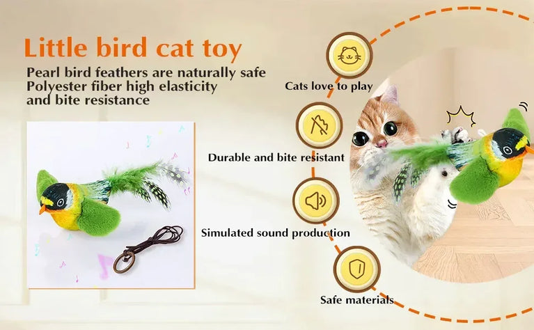 Interactive Bird Cat Toy with Chirping Sound & Self Play Fun