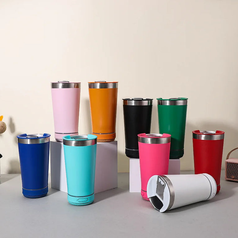 16oz Stainless Steel Vacuum Flask with Bluetooth Speaker Mug