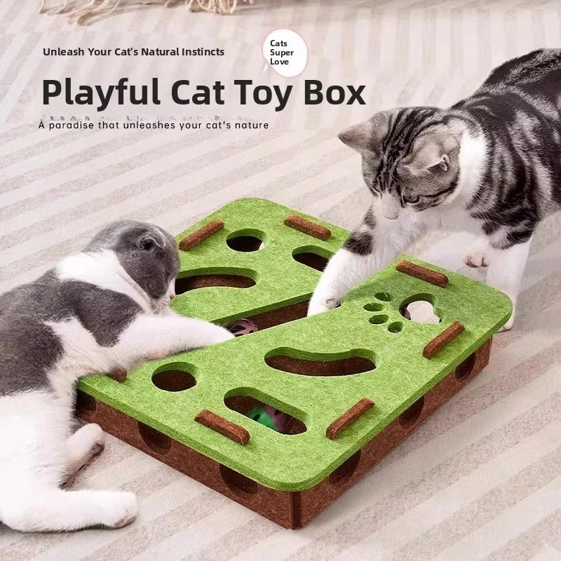 Cat Puzzle Toy Felt Box with Ball Indoor Interactive Cat Toy Fun