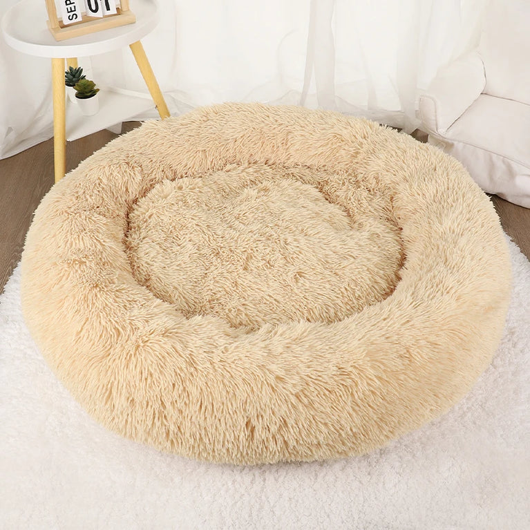 Donut Dog Bed Plush Basket Fluffy Medium Small Washable Warm Round Puppy Bed Mat