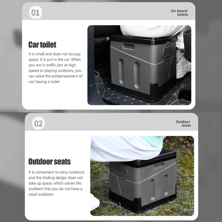 Portable Folding Outdoor Toilet | 300kg Capacity Collapsible Travel Commode & Storage Box