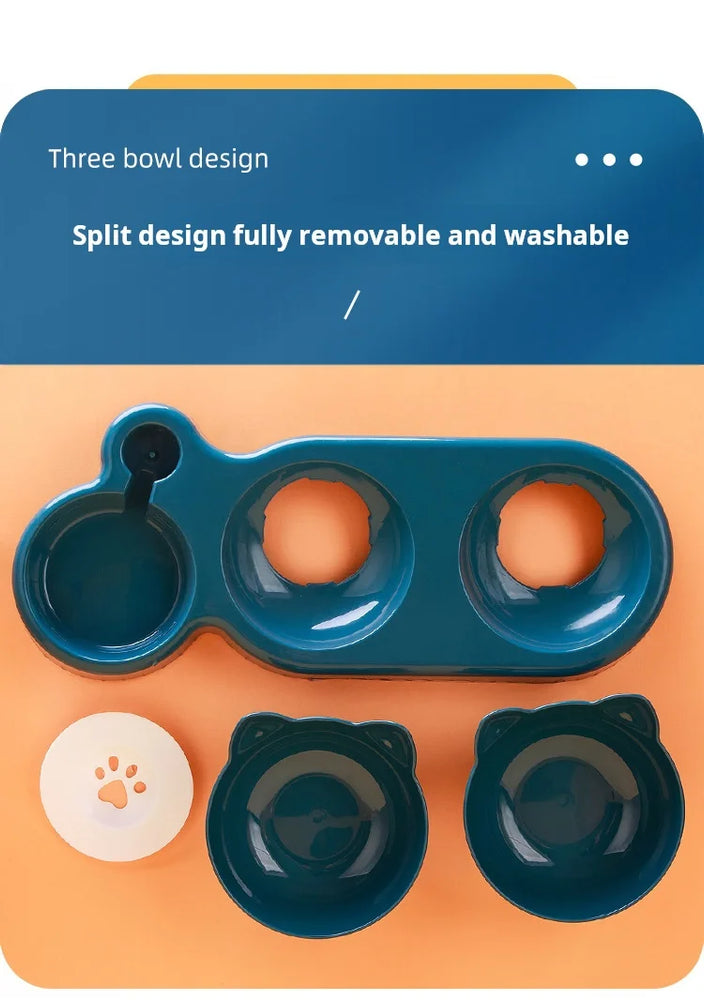 3 in 1 Tilted Cat Bowl Set with Water Feeder Raised Design