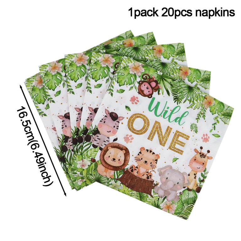 Wild One Animals Jungle Safari Birthday Disposable Tableware Set