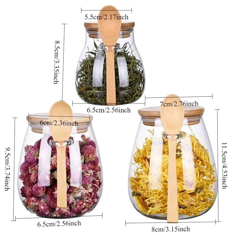 Airtight Glass Storage Jar with Bamboo Lid for Coffee Tea Spice Storage Containers