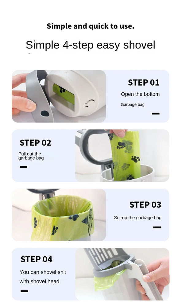 2-in-1 Cat Litter Scoop with Integrated Trash Bin | Portable Waste Management System
