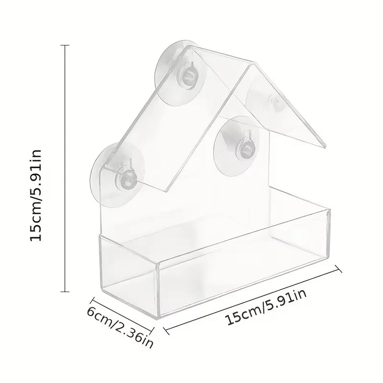 Clear Acrylic Window Bird Feeder | Transparent Wall-Mounted Wildlife Station