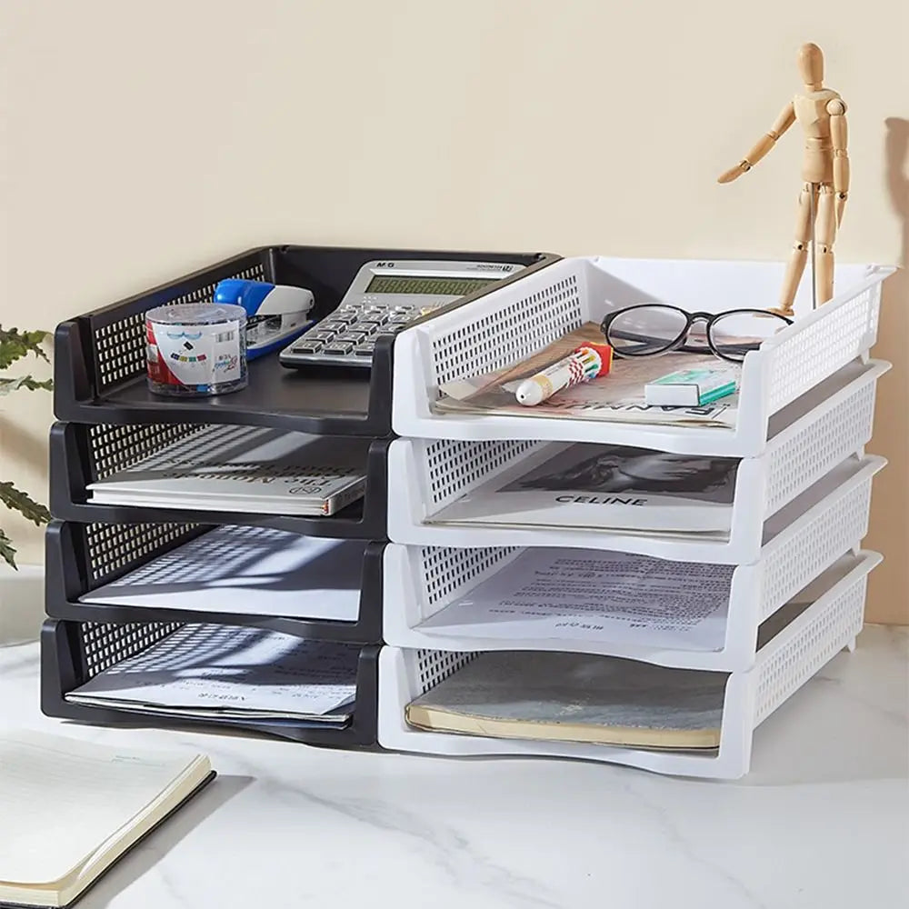 Stackable A4 Document Organiser | Laminated Plastic Desktop File Rack