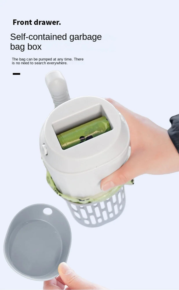 2-in-1 Cat Litter Scoop with Integrated Trash Bin | Portable Waste Management System