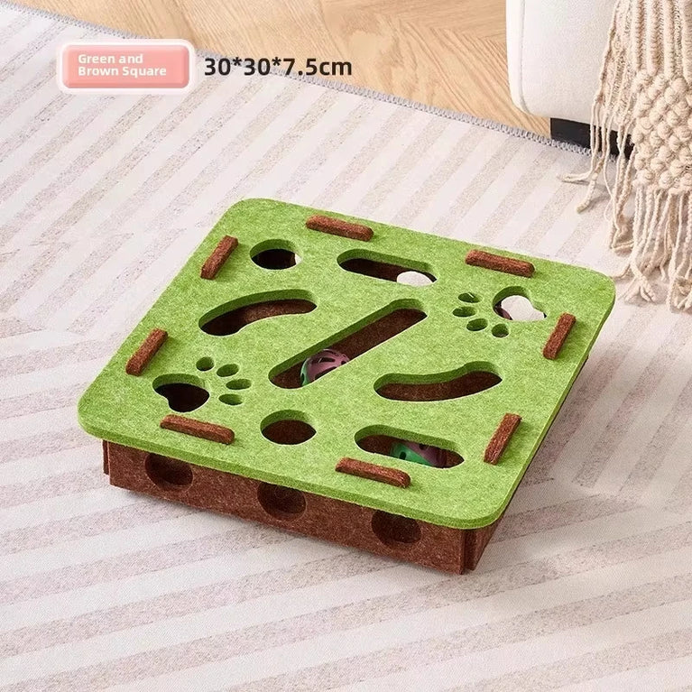 Cat Puzzle Toy Felt Box with Ball Indoor Interactive Cat Toy Fun