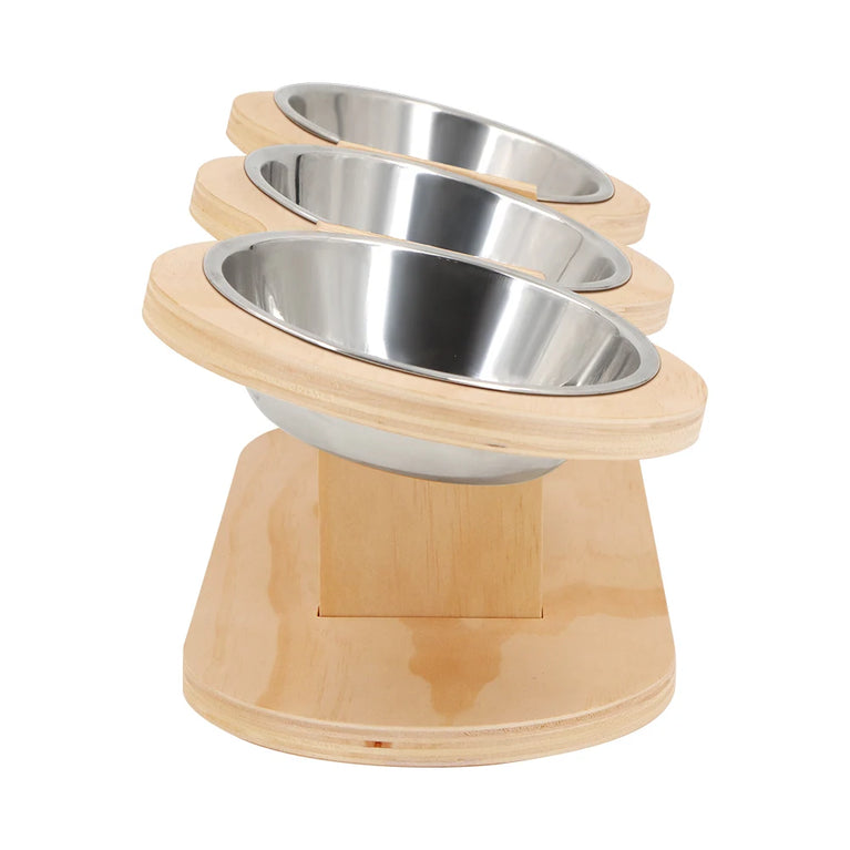 15° Tilted Raised Cat Bowl Set with 3 Stainless Steel Bowls Feeder