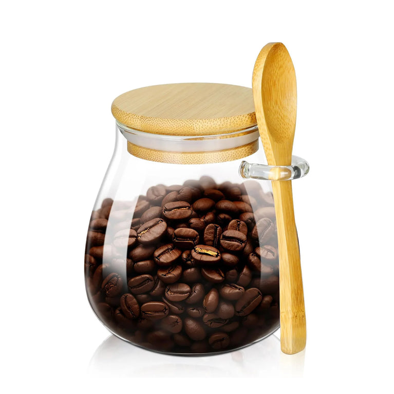 Airtight Glass Storage Container Jar with Lid Spoon Kitchen Pantry Canister