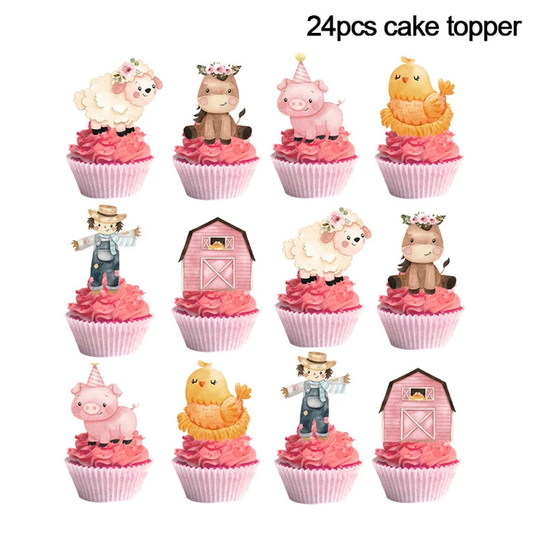 Pink Farm Animals Birthday Disposable Tableware Set-Baby Shower Decor