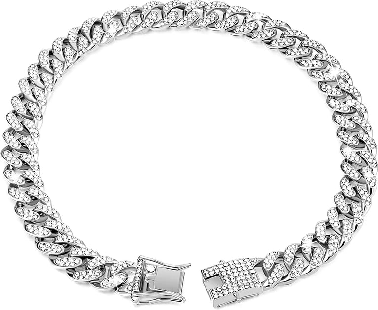 Luxury Cuban Link Cat Necklace Jewelry Rhinestone Collar Gold Chain Kitten