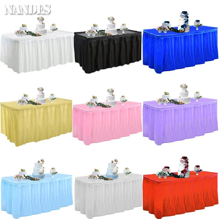 Disposable Waterproof Table Skirt Plastic Tablecloth Set Wedding Party Festival Decor