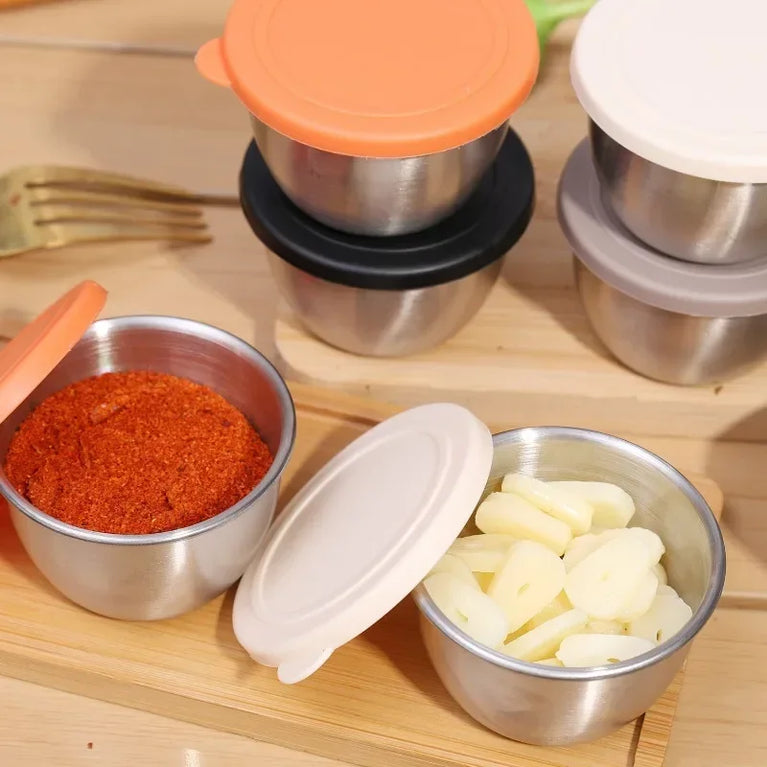 304 Stainless Steel Sauce Cup with Lid Reusable Dipping Container 75ML Portable Salad Dressing Jar Kitchen Tool
