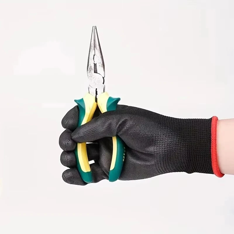 Polyester Nylon PU Coated Safety Gardening Gloves Non Slip ESD Protection