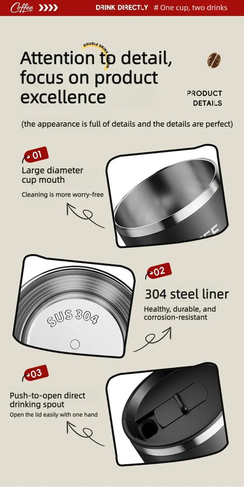 304 Stainless Steel Double Wall Coffee Mug with Handle Leakproof Cup