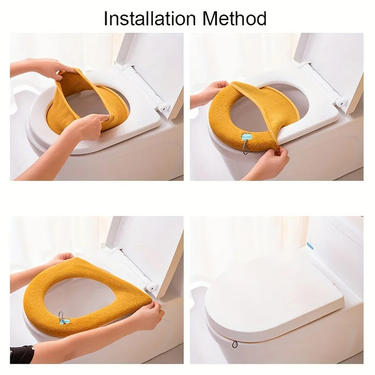 Premium Thickened Toilet Seat Cover with Handle | Soft-Touch Polyester Bathroom Comfort