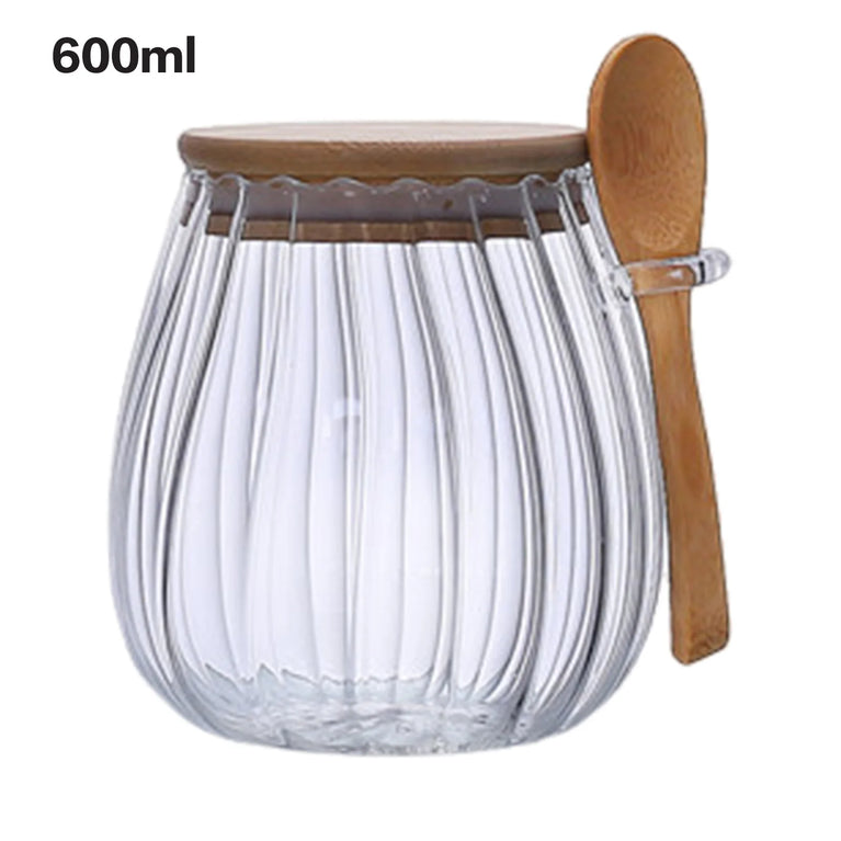 Airtight Glass Storage Container Jar with Lid Spoon Kitchen Pantry Canister