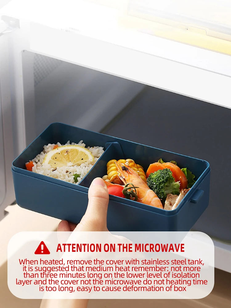 Double Layer Portable Lunch Box with Spoon & Fork Leakproof Microwave Container