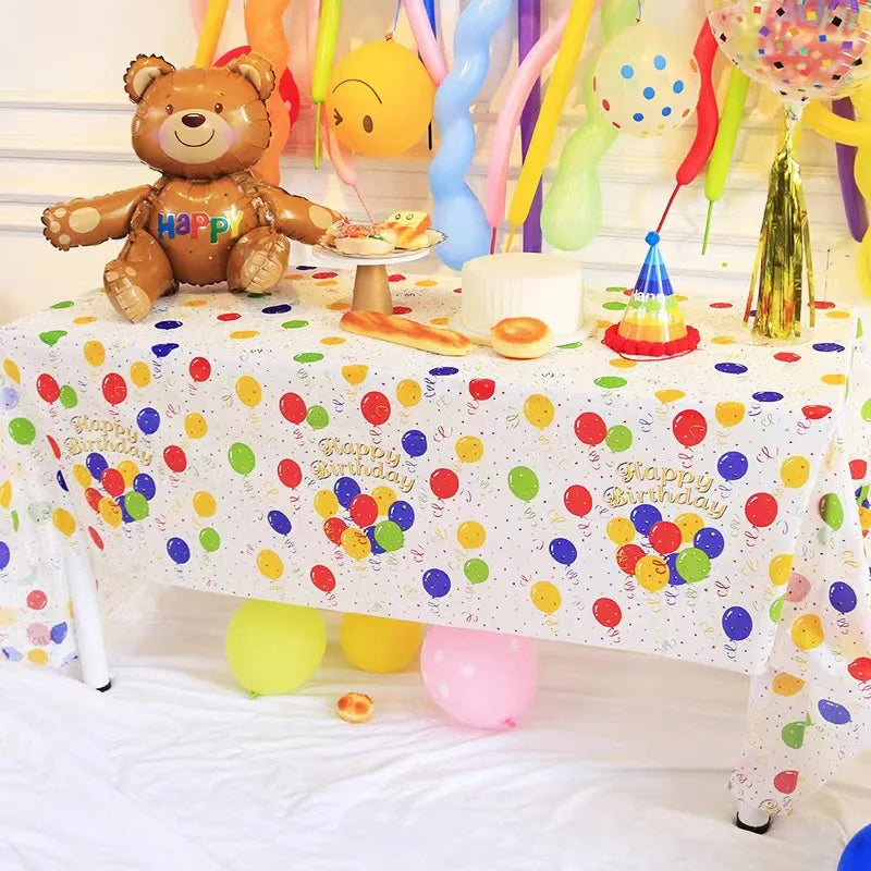 Happy Birthday Waterproof Balloon Print Party Tablecloth Cover