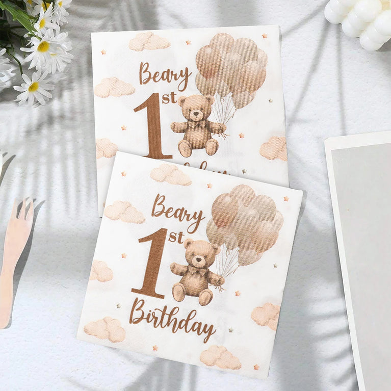 Little Bear Balloon Happy 1st Birthday Disposable Tableware Set Party Decorations