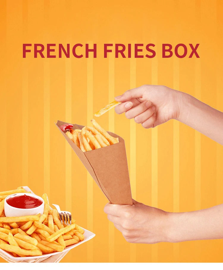 Disposable Paper French Fries Holder Cone Cups With Dip Pocket For Snacks Popcorn Onion Rings Party Serving Set