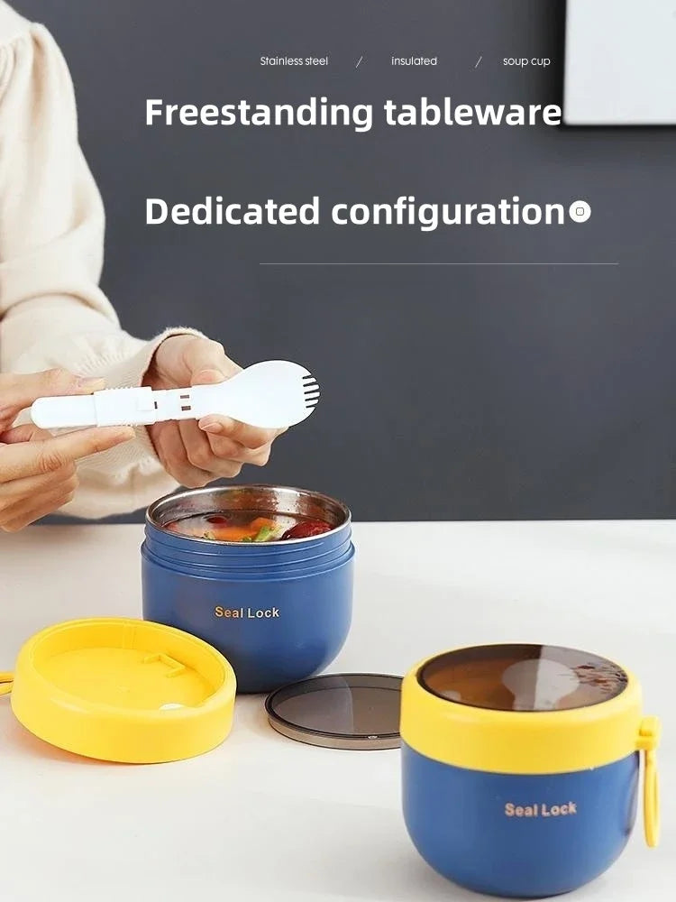 600ML 304 Stainless Steel Soup Noodle Bowl with Lid Leakproof Lunch Box Container