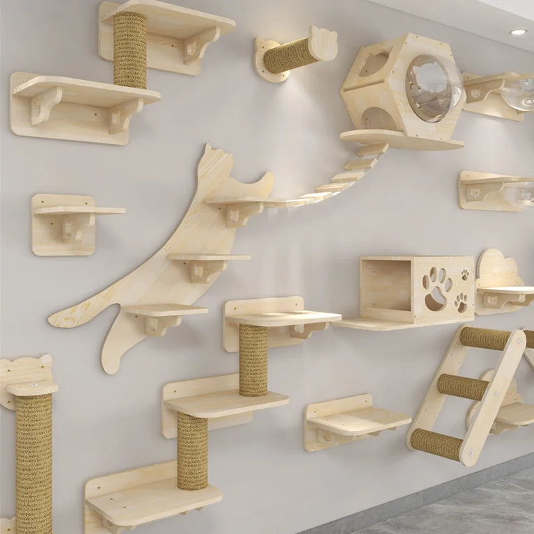 Wall-Mounted Cat Hammock & Climbing Set | Space-Saving Wood Furniture