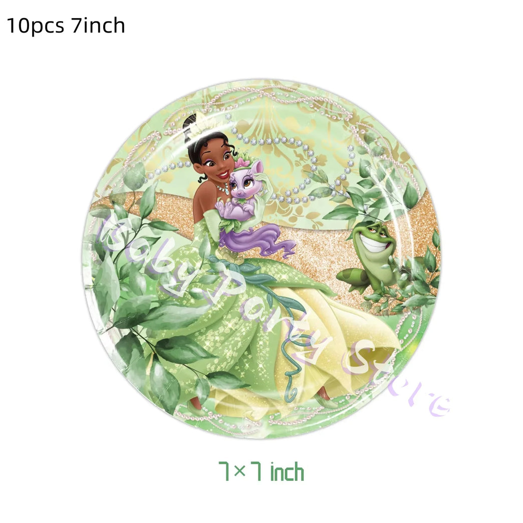 Frog Tiana Princess Party Disposable Tableware Set for Kids Birthday Decoration