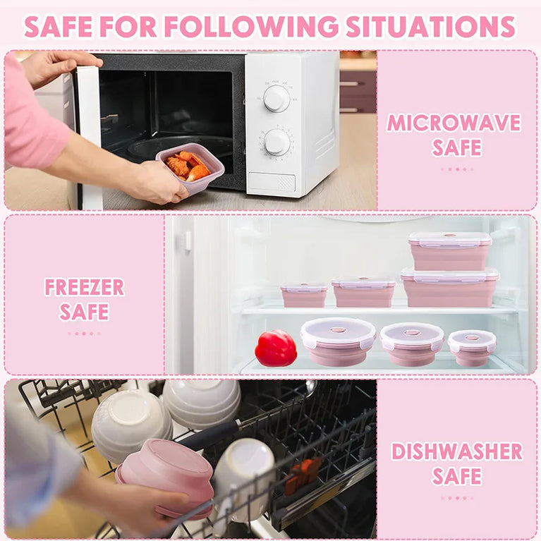 Collapsible Silicone Food Storage Containers with Lids Leakproof