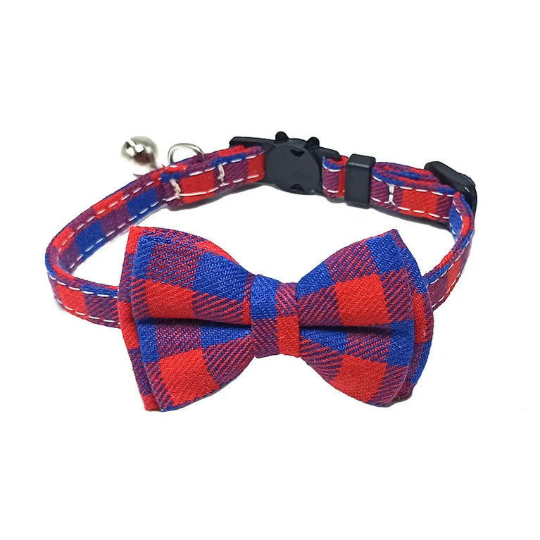 Pet Breakaway Cat Collar Bow Tie Bell Cute Plaid Adjustable
