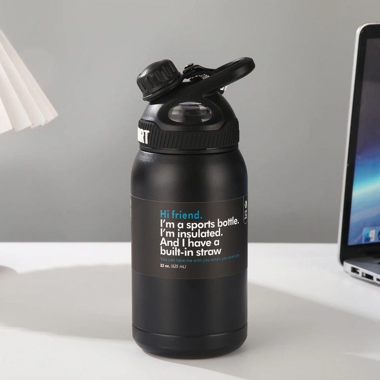 600ml Stainless Steel Vacuum Insulated Sports Water Bottle Straw Travel Thermos Flask