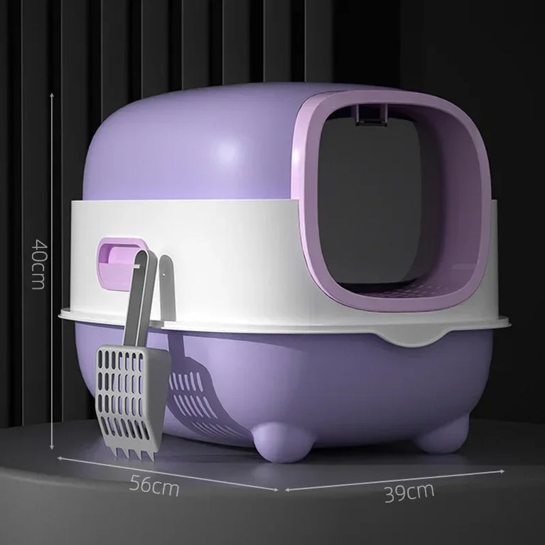 Fully Enclosed Oversized Cat Litter Box | Deodorizing Flip-Top Pet Toilet